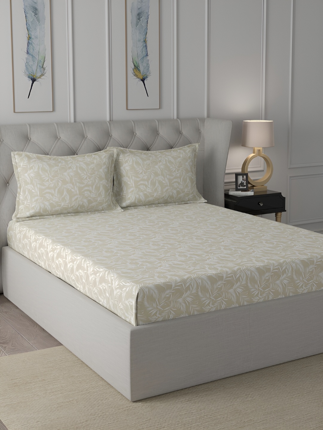 

MASPAR Ardour Beige Floral Printed 144TC Cotton King Bedsheet & Pillow Cover