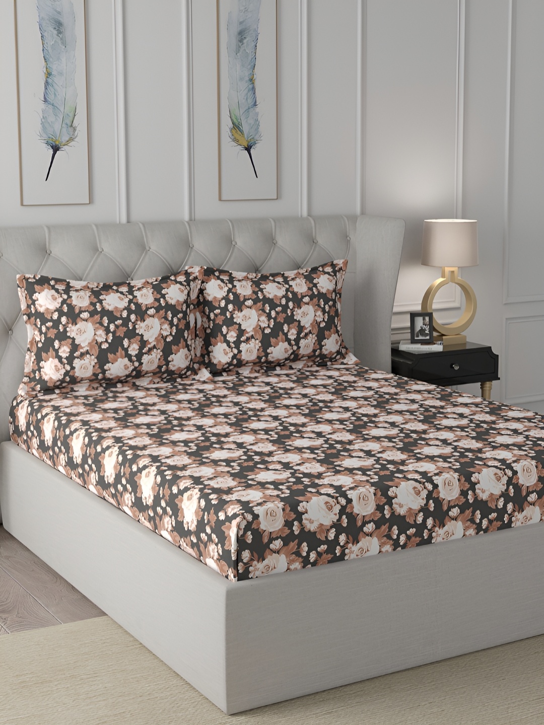 

MASPAR Florescence Red Floral Printed 144TC Cotton King Bedsheet & 2 Pillow Covers