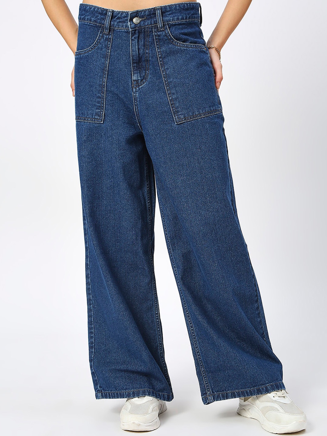 

HJ HASASI Women Wide Leg High Rise Clean Look Cotton Jeans, Blue