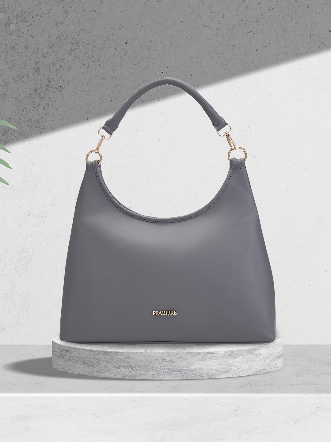 

Pearlure Structured Hobo Bag, Grey