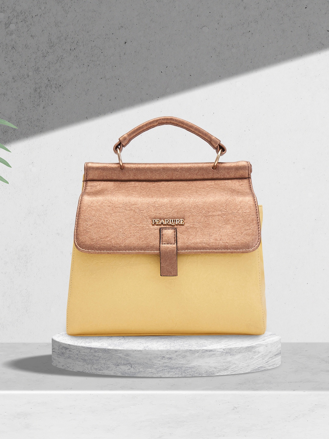 

Pearlure Structured Satchel With One Handle, Yellow