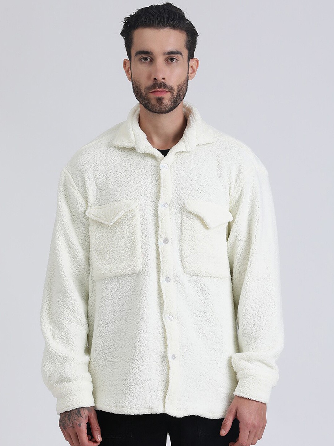 

HEMSTERS Comfort Spread Collar Long Sleeves Faded Cotton Casual Shirt Shacket, Yellow