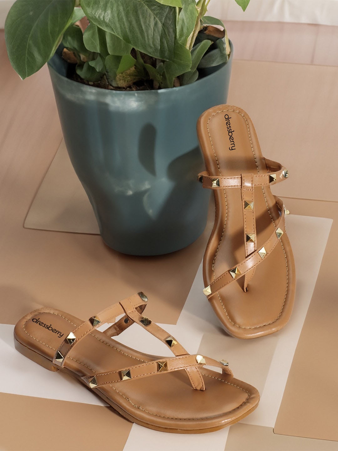 

DressBerry Beige Embellished Open Toe Flats
