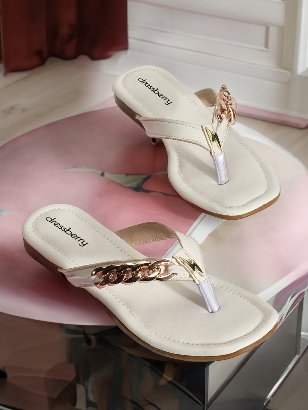 

DressBerry White Embellished Open Toe Flats