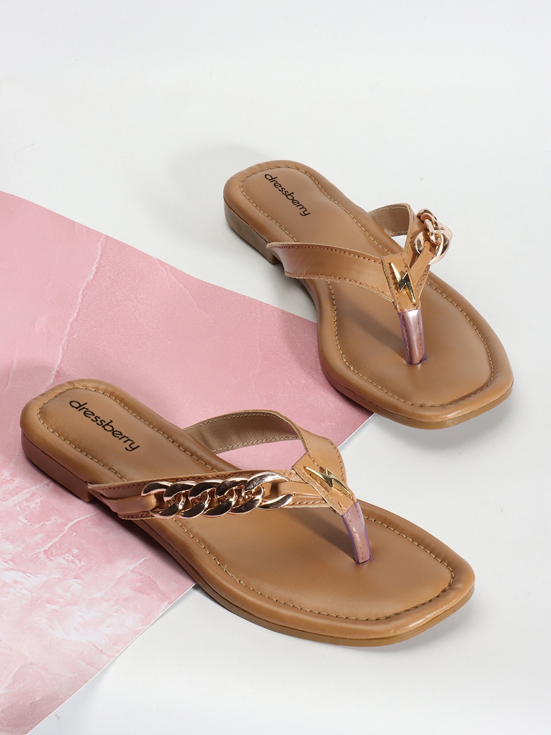 

DressBerry Beige Embellished Open Toe Flats