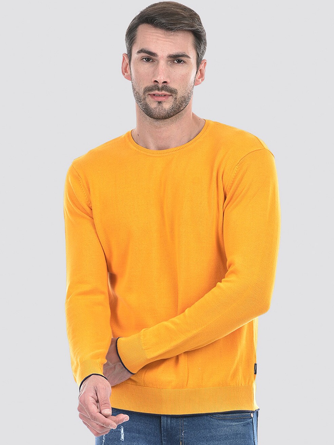 

Numero Uno Round Neck Long Sleeves Pullover Sweater, Yellow