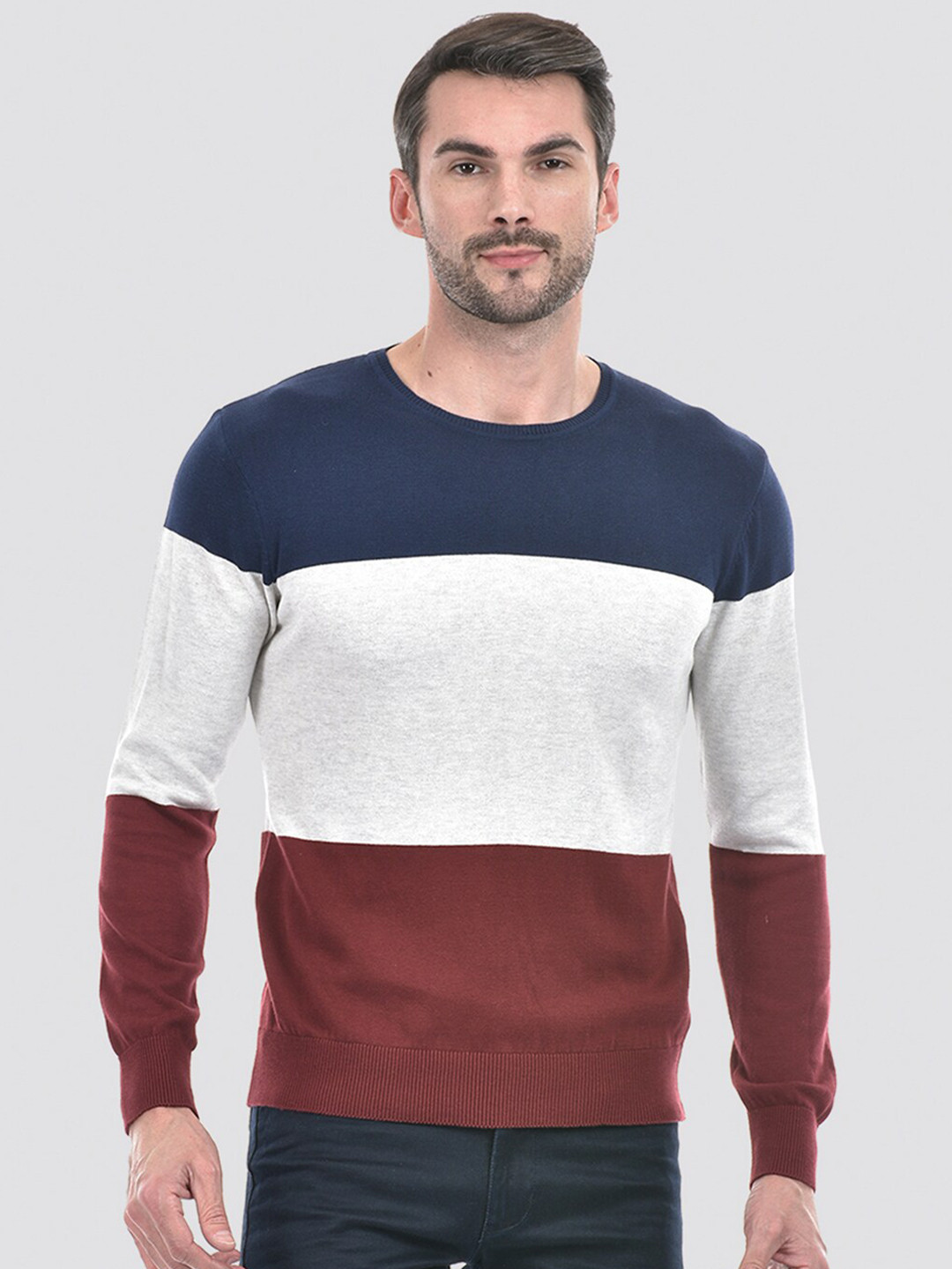 

Numero Uno Round Neck Long Sleeves Cotton Colourblocked Pullover, Maroon