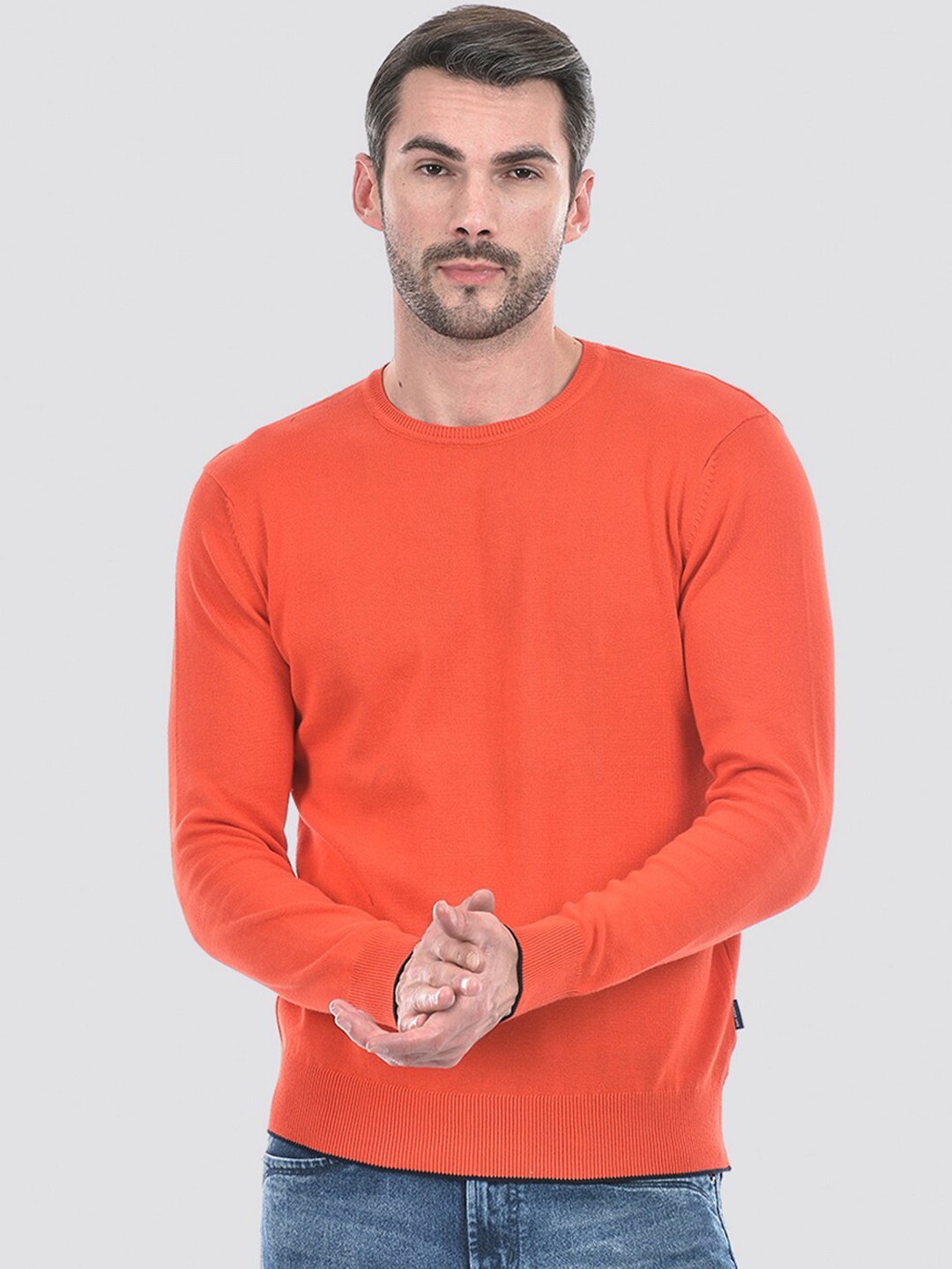 

Numero Uno Round Neck Long Sleeves Cotton Pullover Sweater, Red