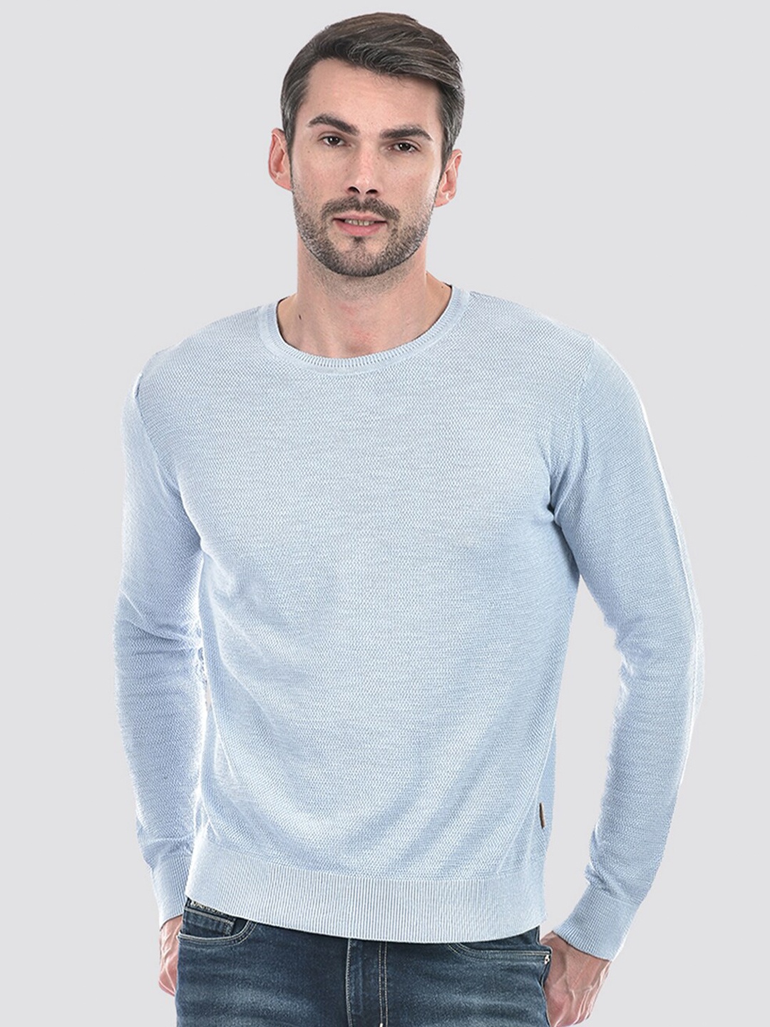 

Numero Uno Round Neck Long Sleeves Cotton Pullover Sweater, Blue