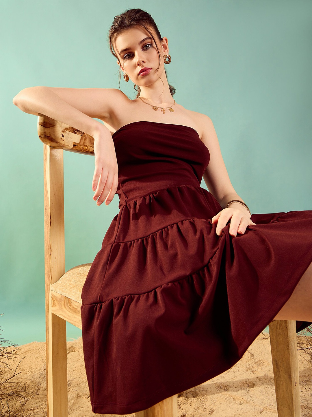 

KASSUALLY Strapless Tiered Fit & Flare Mini Dress, Burgundy