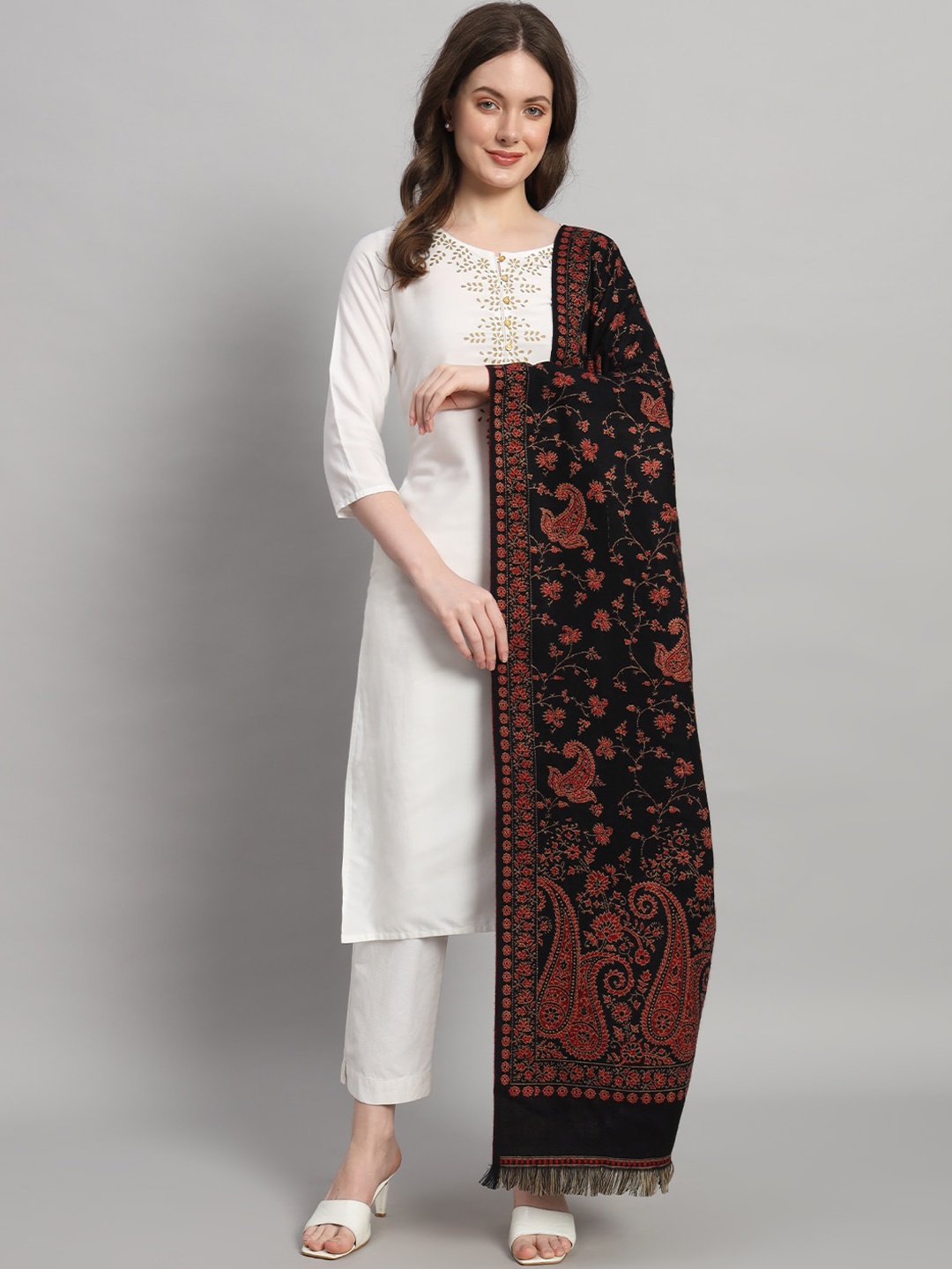 

HANDICRAFT PALACE Paisley Woven Design Shawl, Black