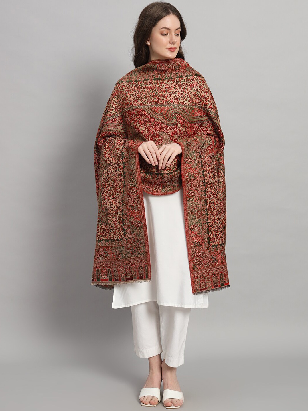 

HANDICRAFT PALACE Paisley Woven Design Shawl, Green