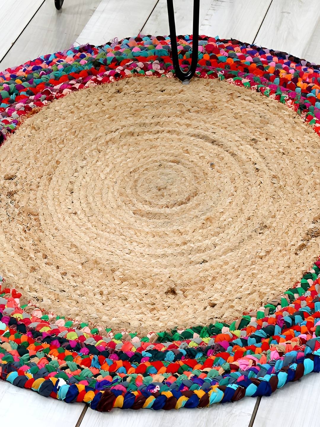 

bsb home Green & Pink Abstract Anti-Skid Jute & Cotton Round Carpet