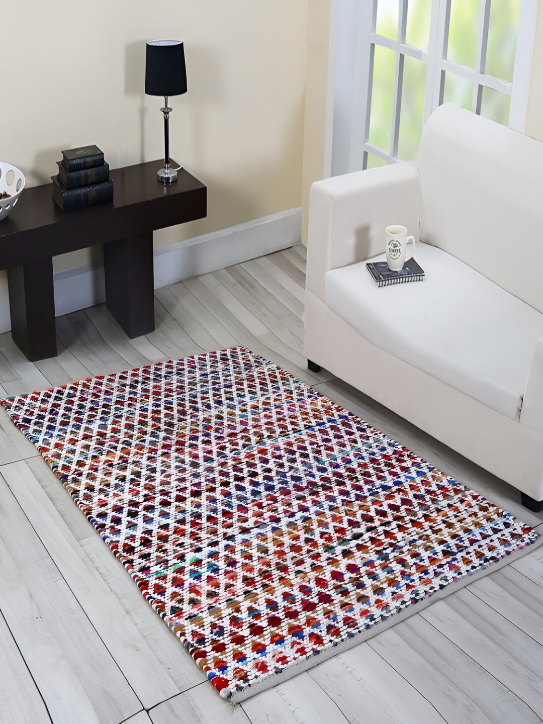 

bsb home Red & Blue Abstract Anti-Skid Cotton Carpet