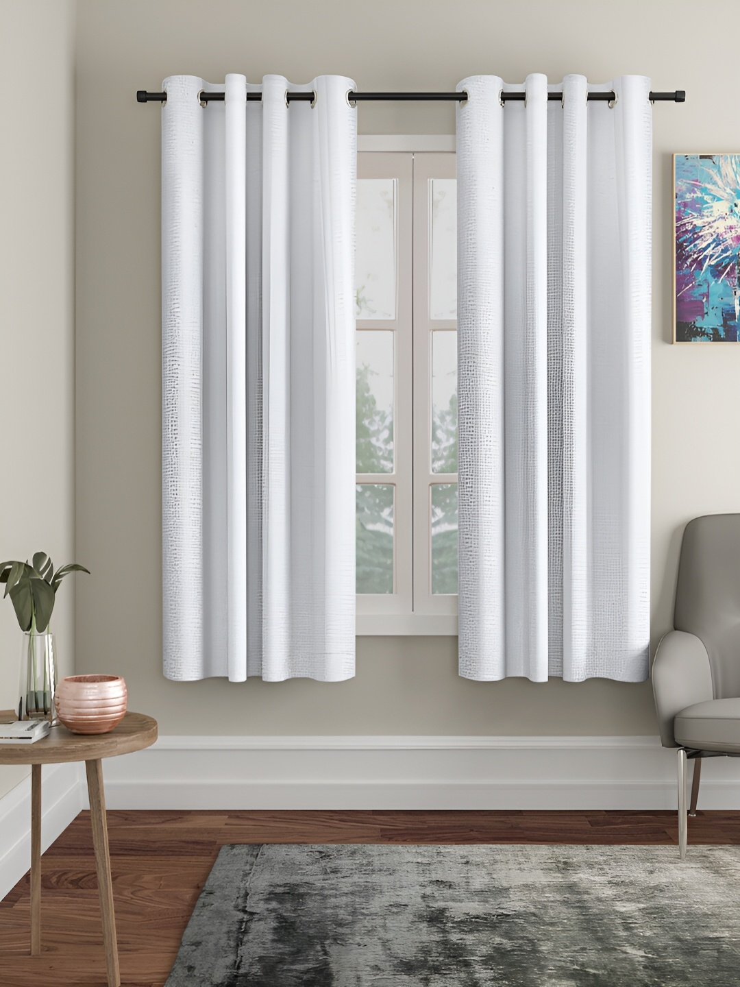 

HOSTA HOMES White 2 Pieces Abstract Black Out Window Curtain