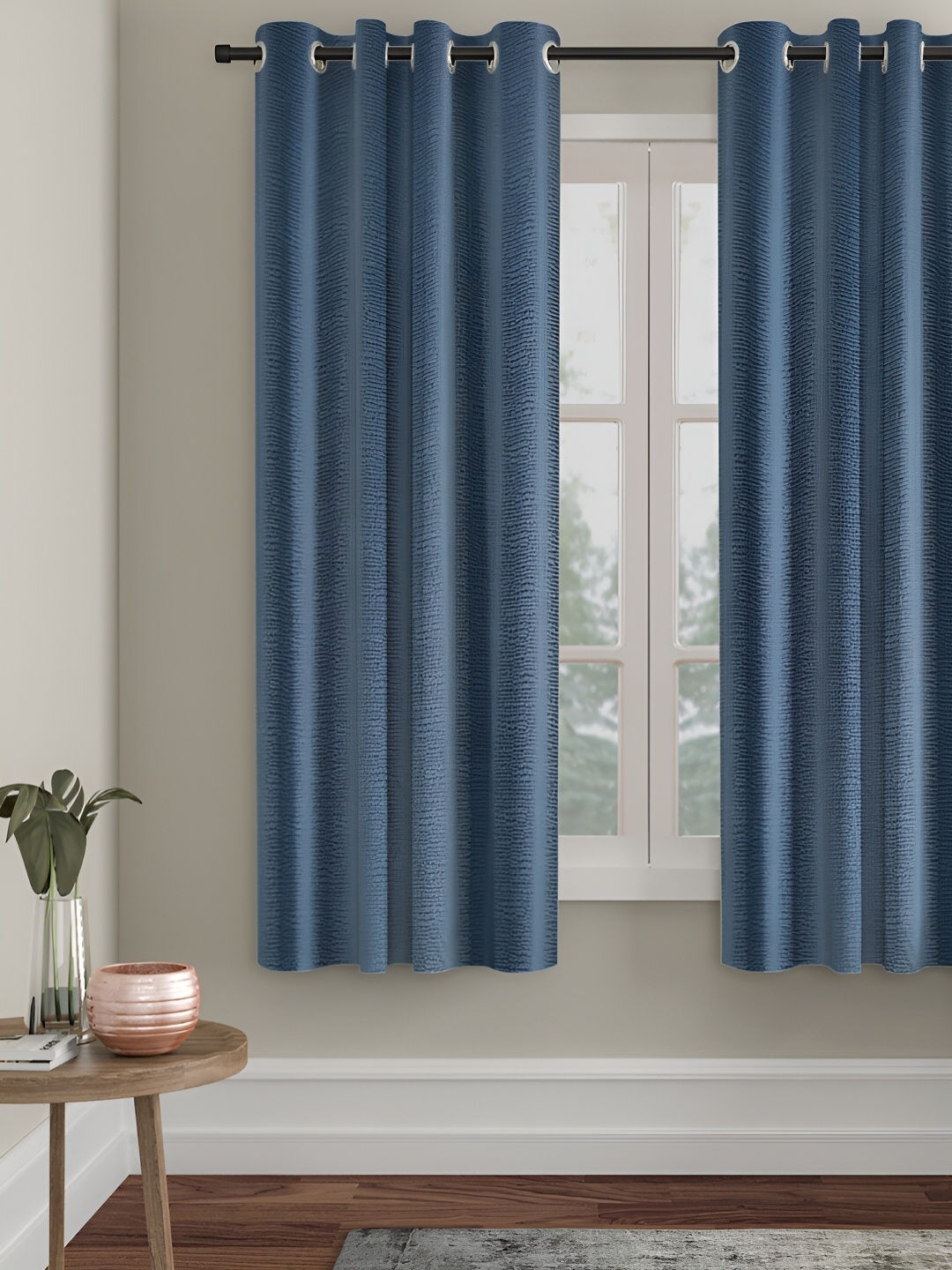 

HOSTA HOMES Blue Self Design Black Out Window Curtain
