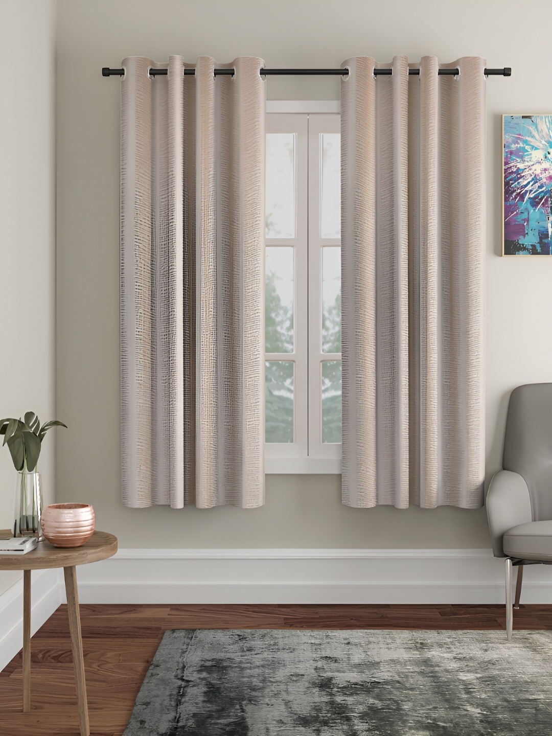 

HOSTA HOMES Cream-Coloured 2 Pieces Eyelet Black Out Window Curtain