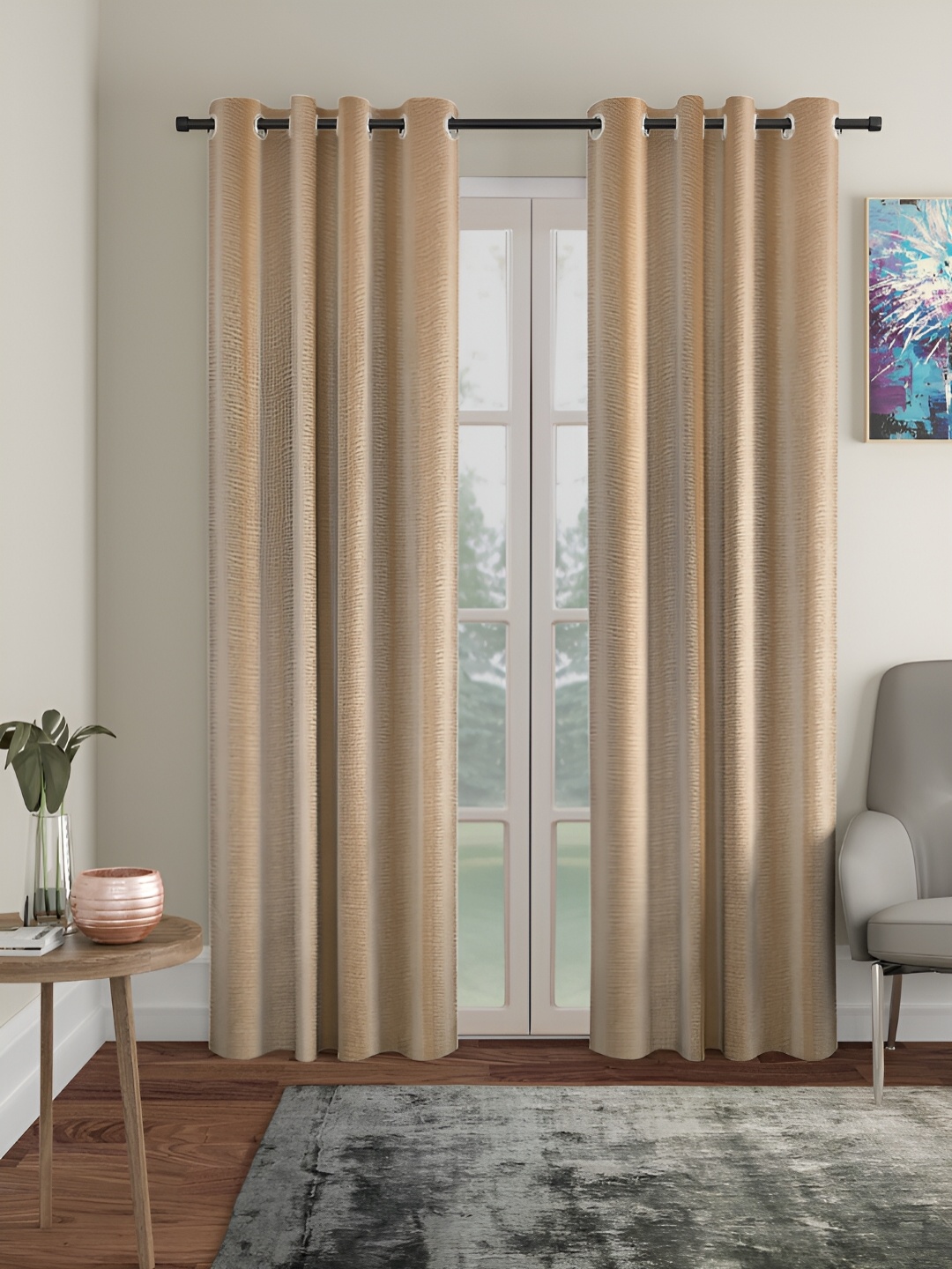 

HOSTA HOMES Beige 2 Pieces Abstract Black Out Long Door Curtain