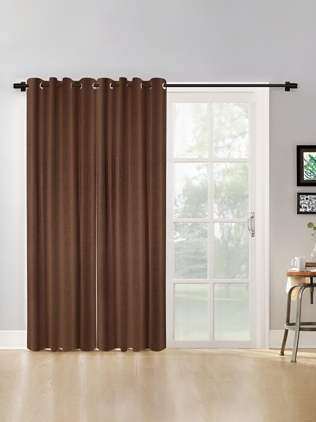 

HOSTA HOMES Brown 2 Pieces Self Design Black Out Door Curtains