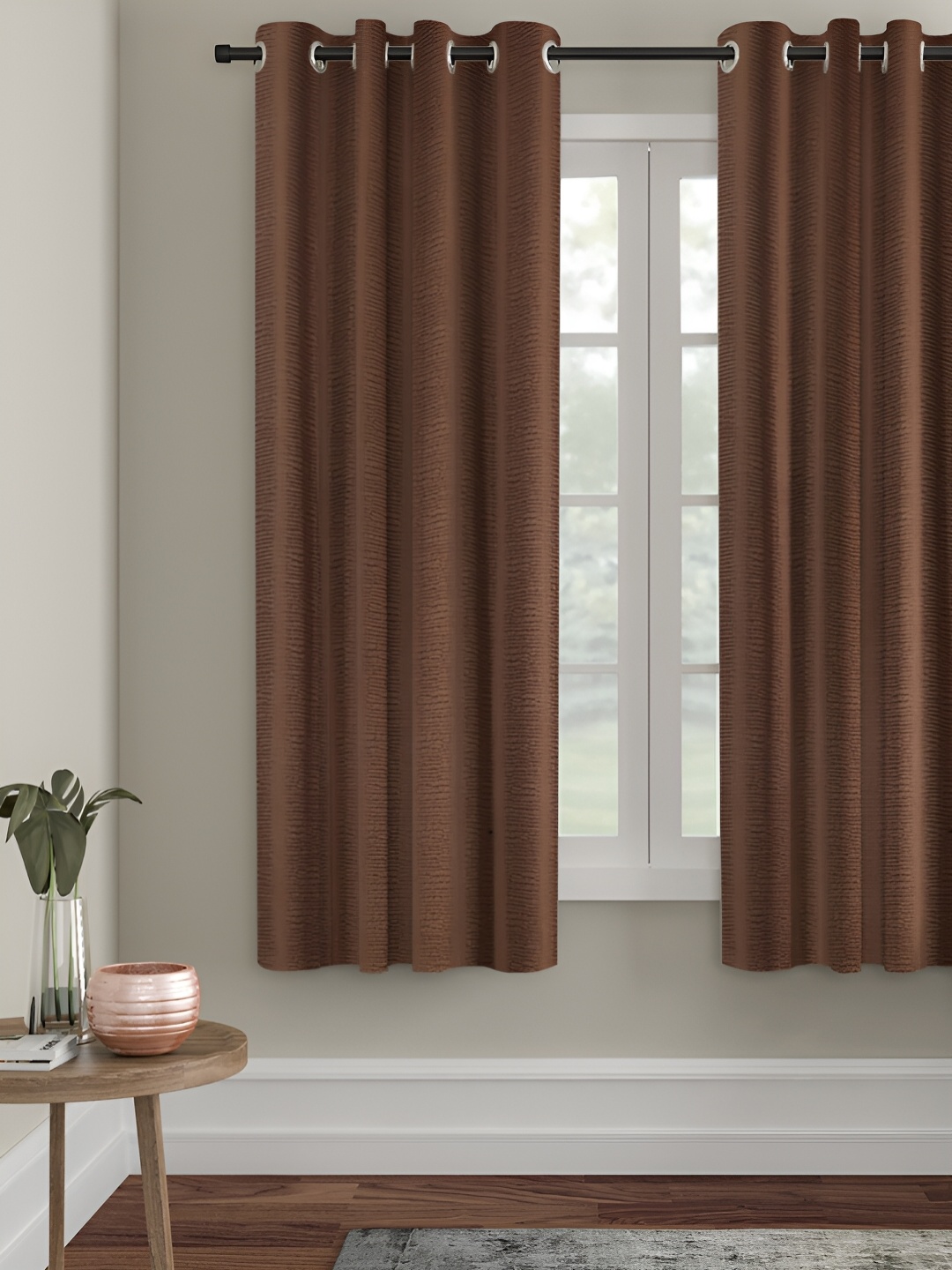 

HOSTA HOMES Brown Self Design Black Out Window Curtain