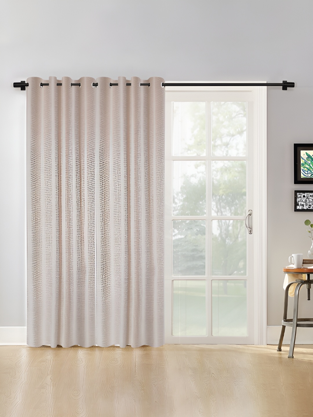 

HOSTA HOMES Cream 2 Pieces Self Design Black Out Door Curtains