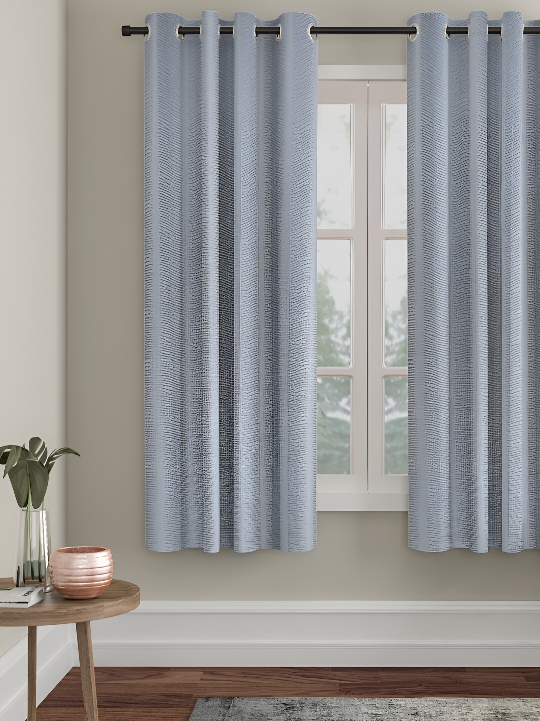

HOSTA HOMES Silver Toned Abstract Black Out Window Curtain