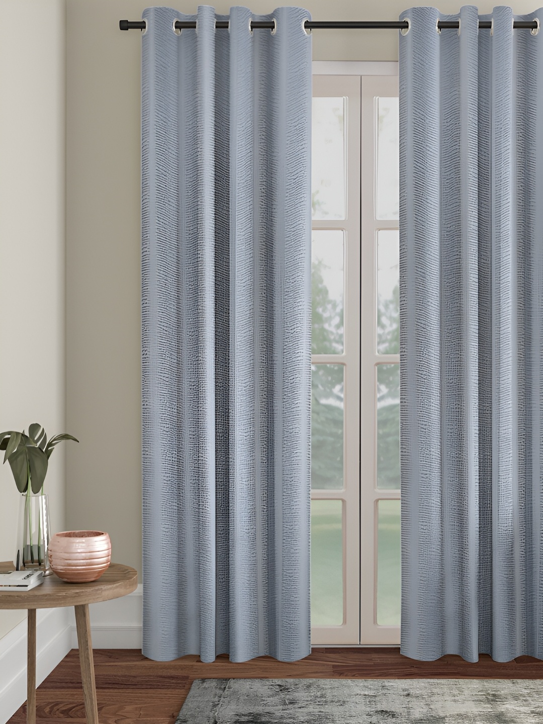 

HOSTA HOMES Silver-Toned Black Out Long Door Curtain