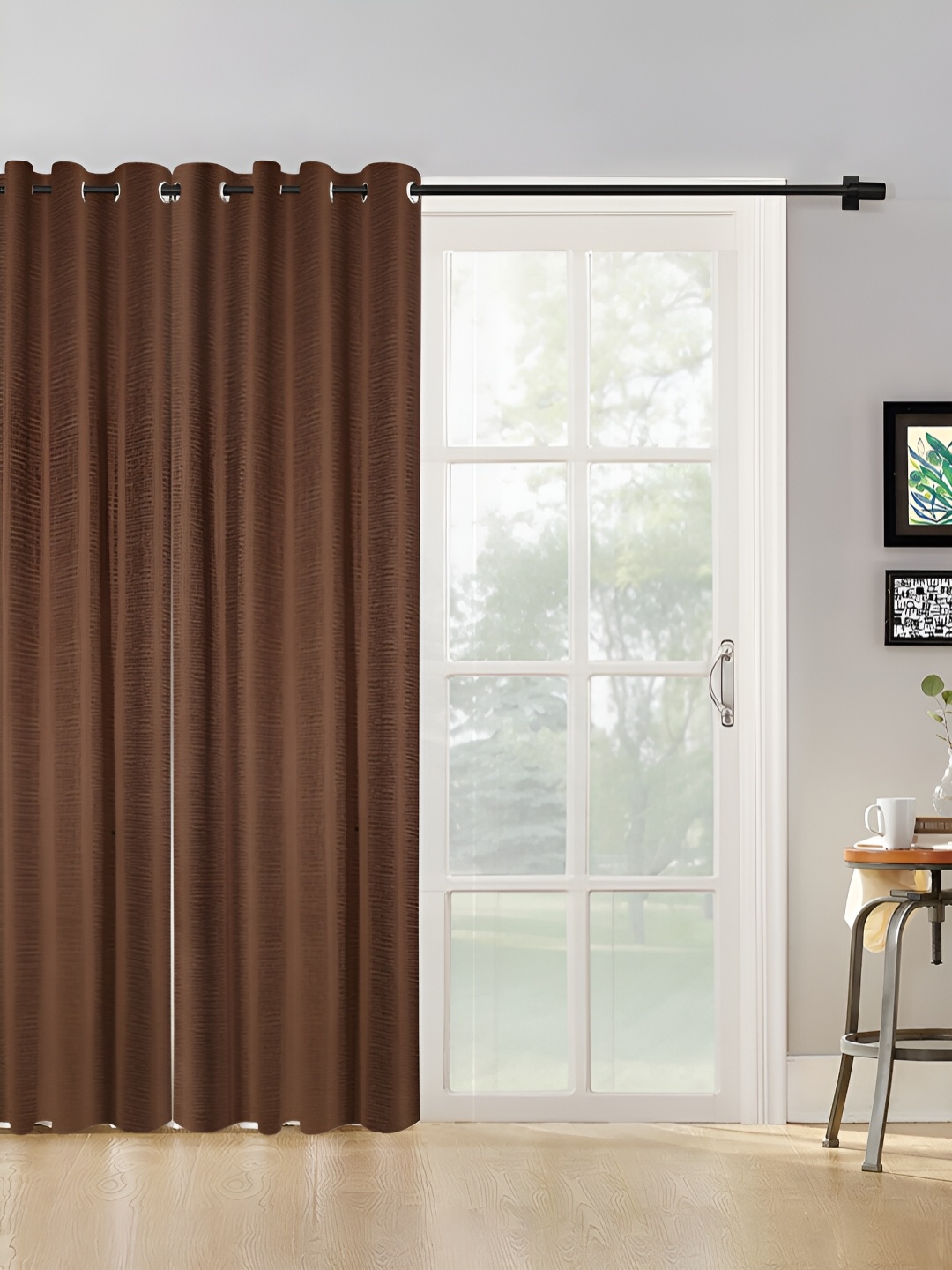 

HOSTA HOMES Coffee Brown Abstract Black Out Door Curtain