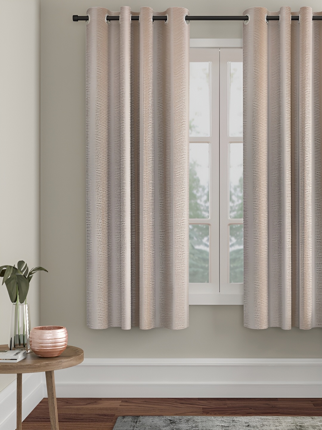 

HOSTA HOMES Cream-Coloured Abstract Black Out Window Curtain