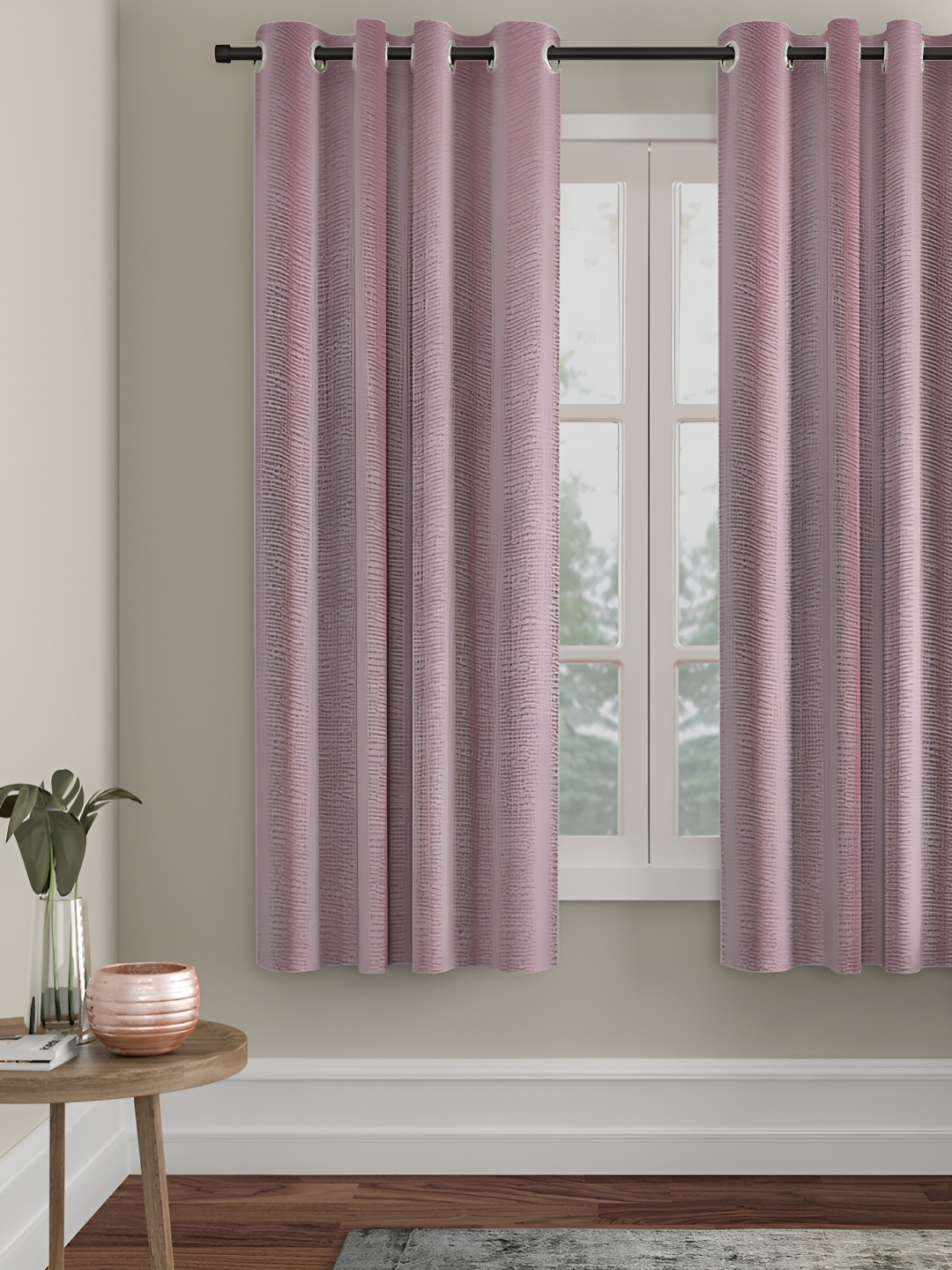 

HOSTA HOMES Pink Self Design Black Out Window Curtain