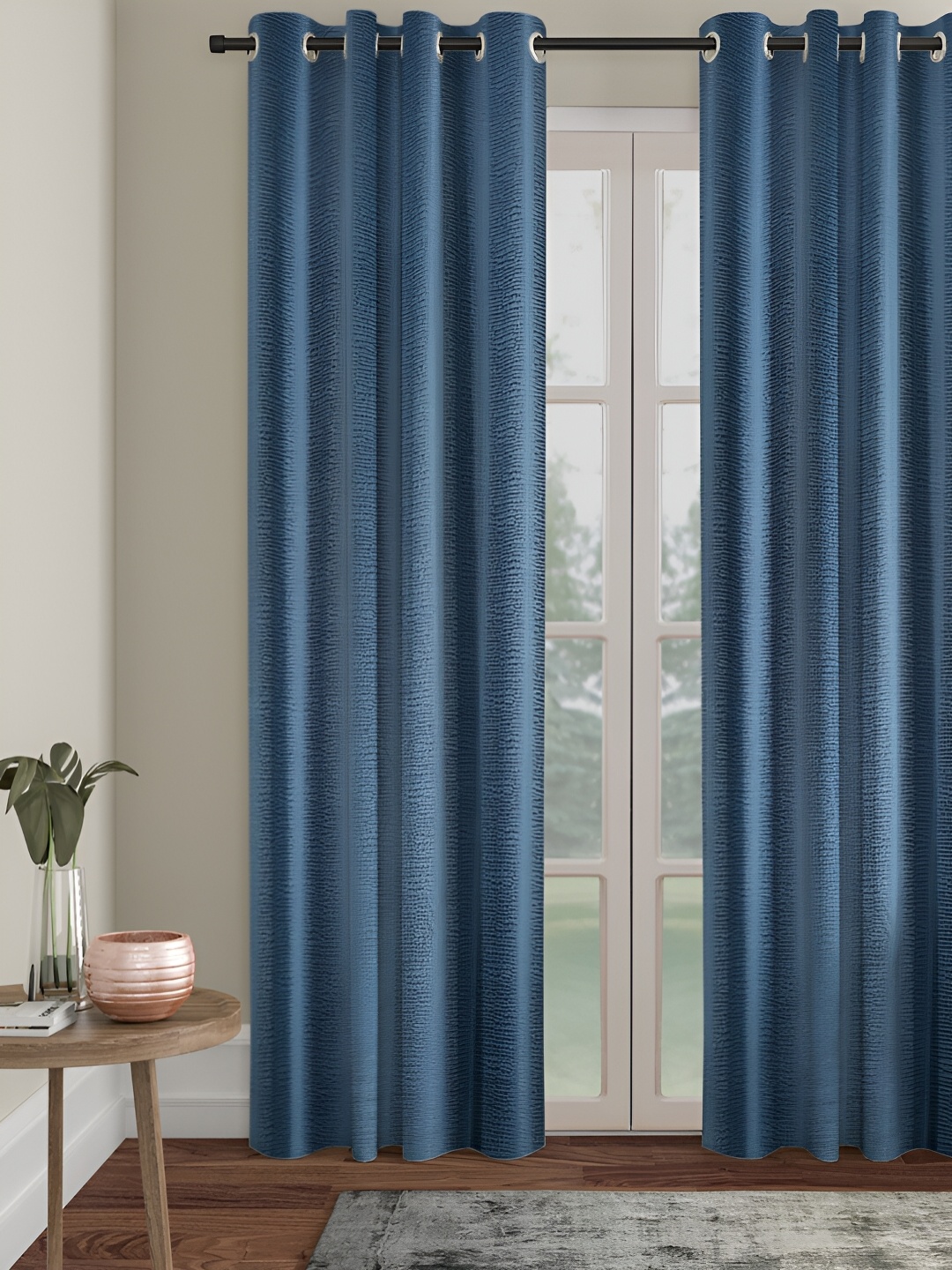 

HOSTA HOMES Blue Abstract Black Out Long Door Curtain