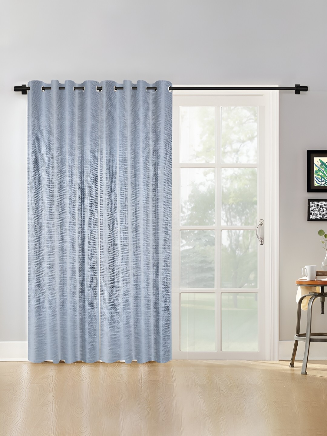 

HOSTA HOMES Silver Toned 2 Pieces Abstract Black Out Door Curtain