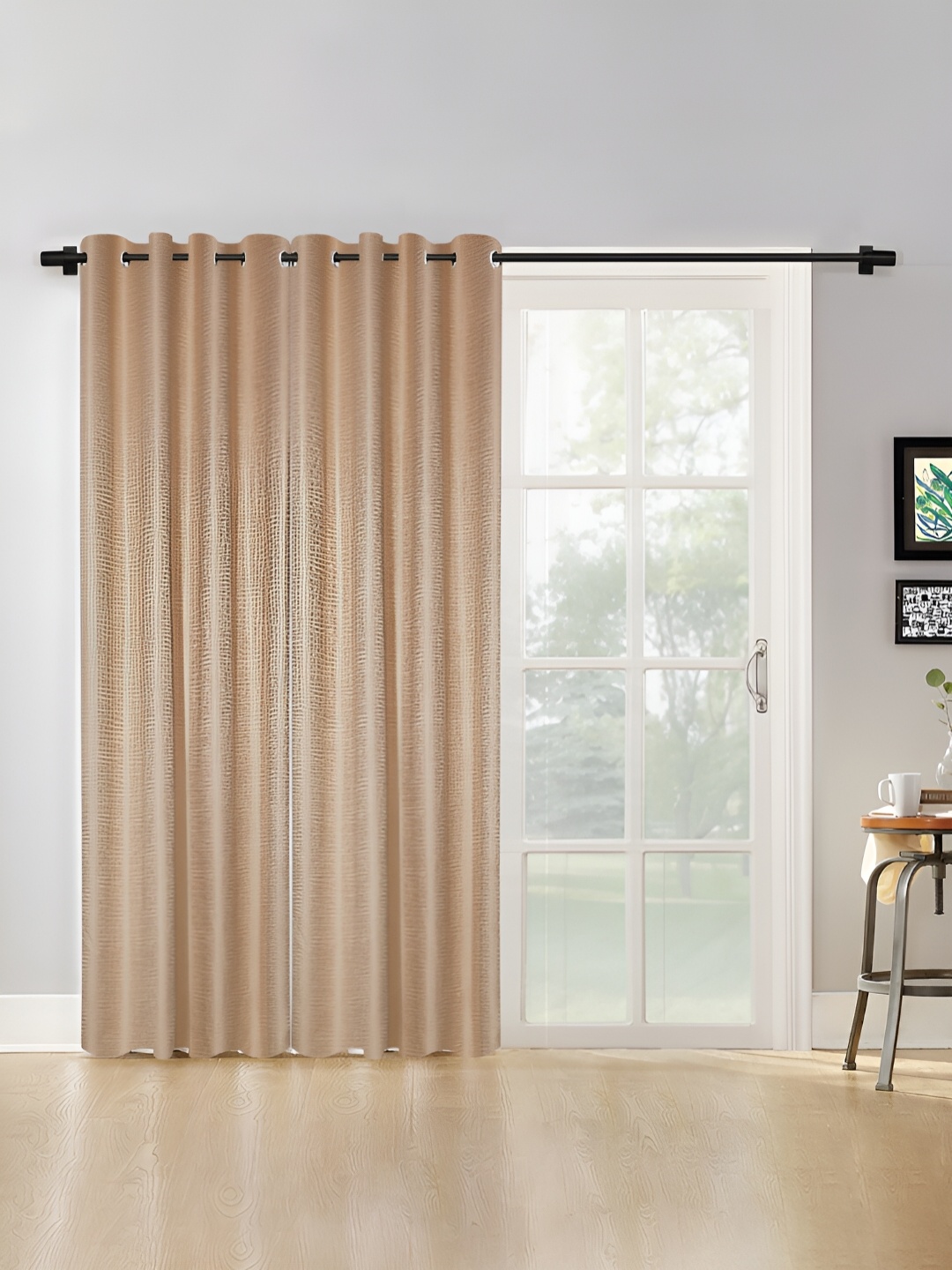 

HOSTA HOMES Beige 2 Pieces Self Design Black Out Door Curtains