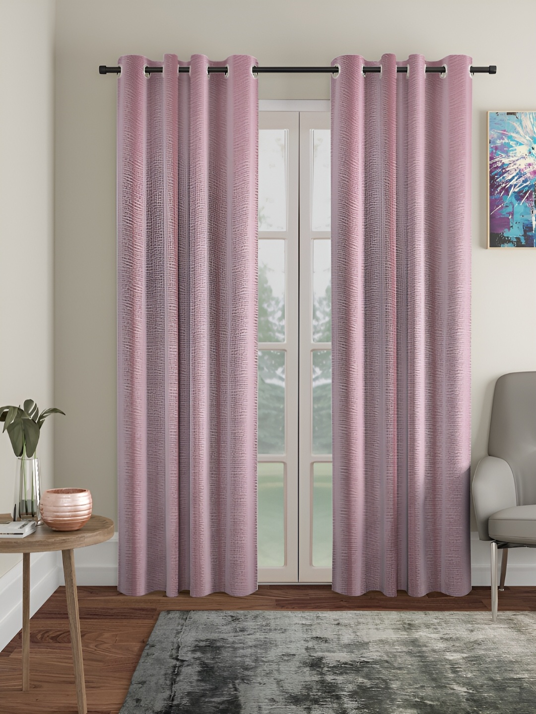 

HOSTA HOMES Pink 2 Pieces Abstract Black Out Long Door Curtain