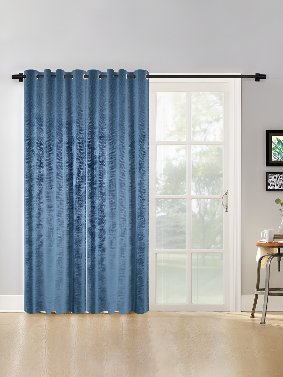 

HOSTA HOMES Blue 2 Pieces Self Design Black Out Door Curtains