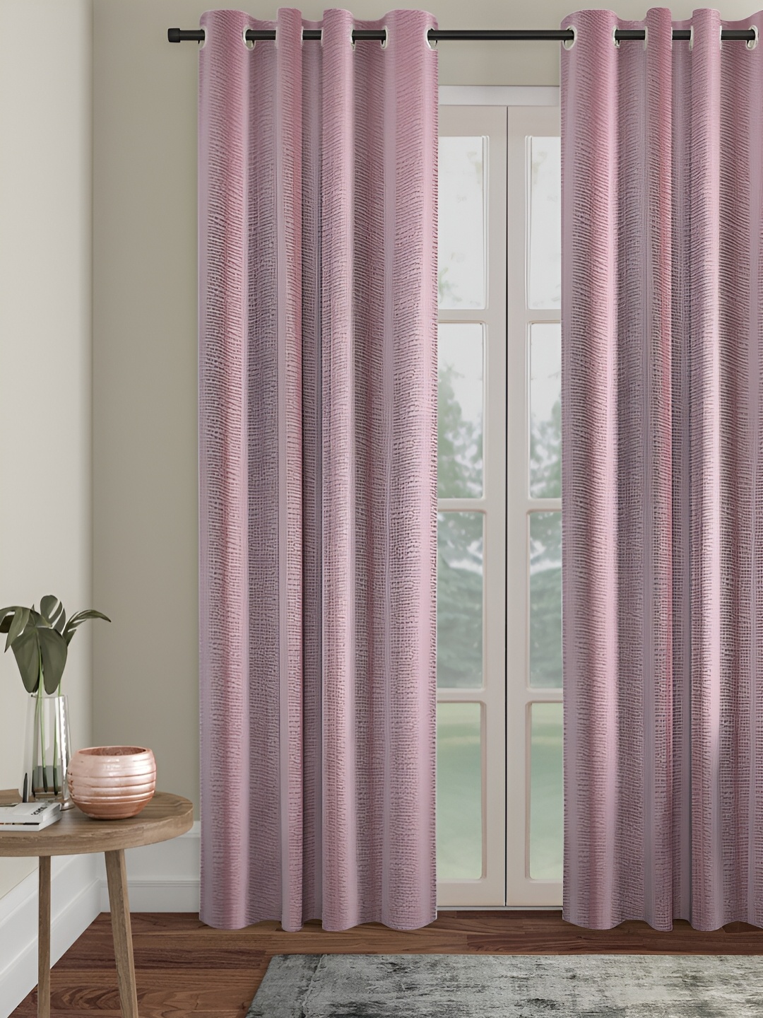 

HOSTA HOMES Pink Self Design Black Out Long Door Curtain