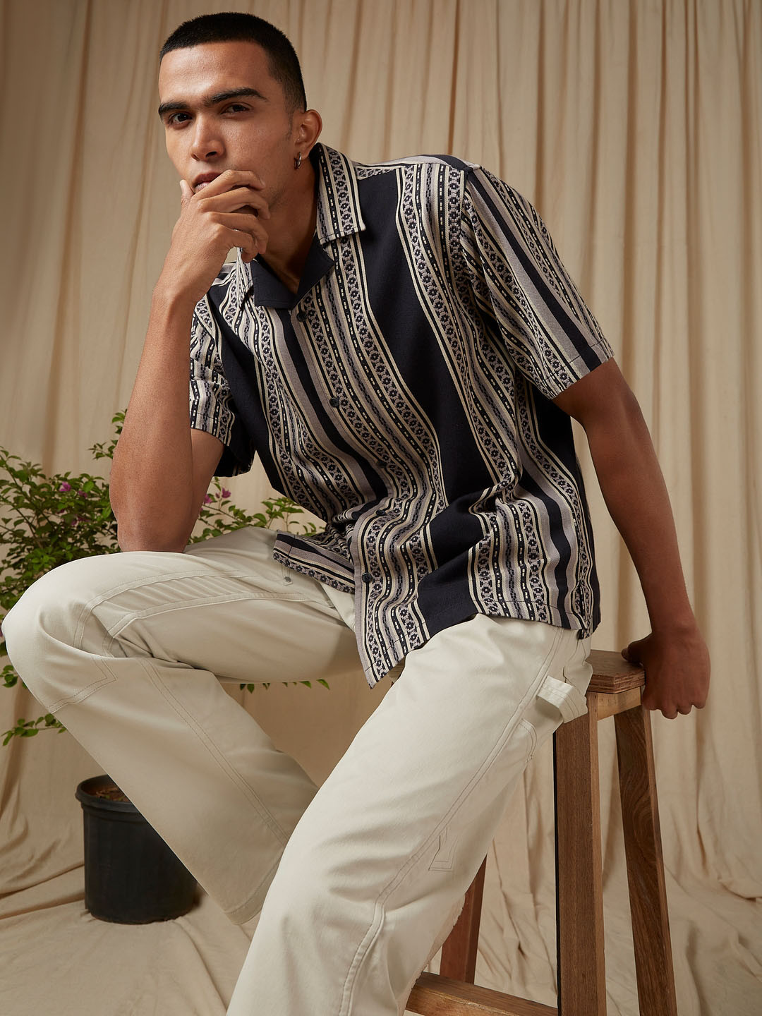 

4 TRIPLE O FIVE O BY MUFTI Striped Loose Fit Casual Shirt, Grey