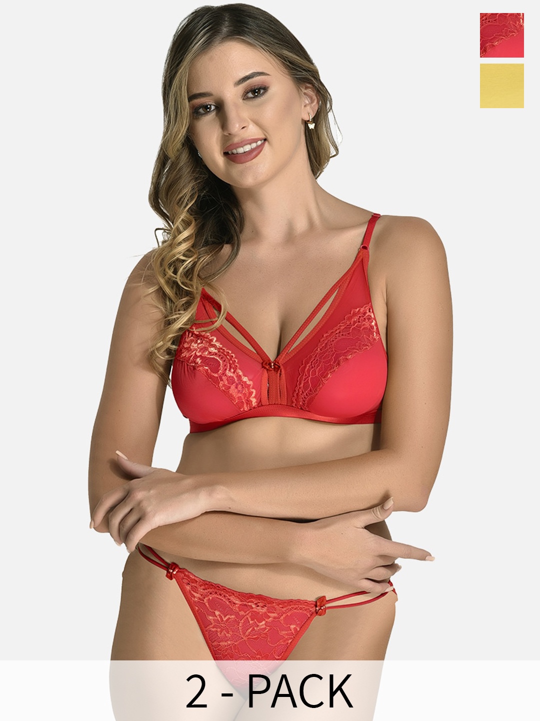 

StyFun Pack of 2 Non Padded Lingerie Sets, Red