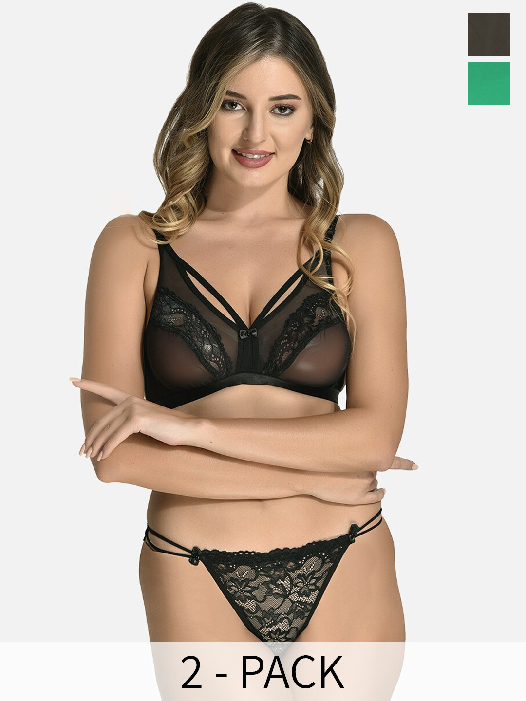 

StyFun Pack of 2 Non Padded Lingerie Sets, Black