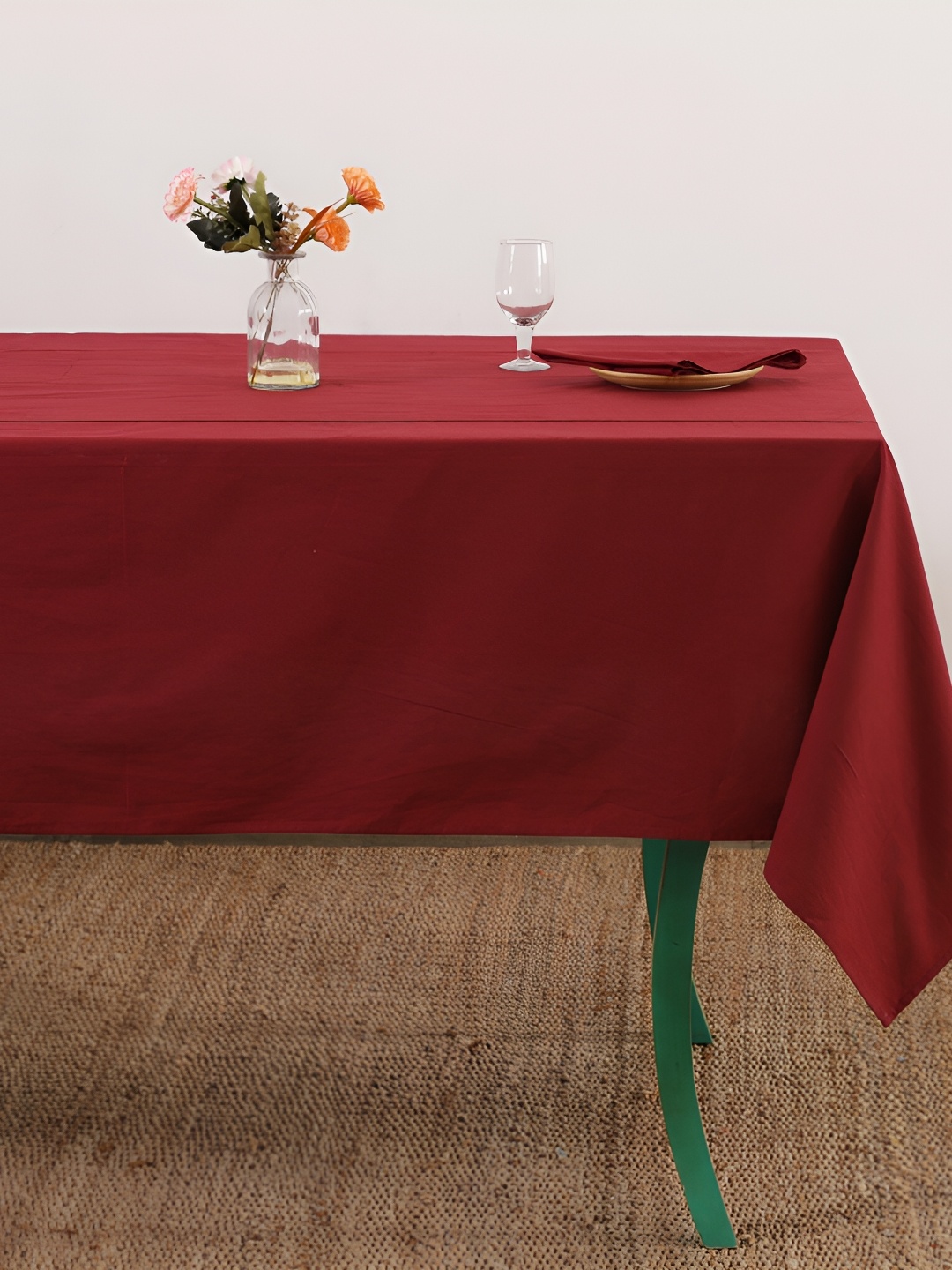 

HANDICRAFT PALACE Maroon Cotton 4-Seater Table Cover & 4 Napkins