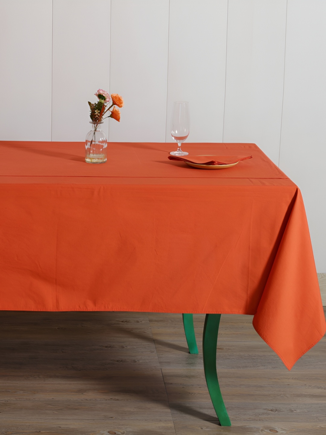 

HANDICRAFT PALACE Orange Cotton 4-Seater Table Cover & 4 Napkins