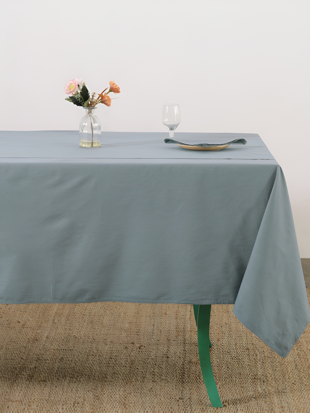 

HANDICRAFT PALACE Grey Cotton 4-Seater Table Cover & 4 Napkins