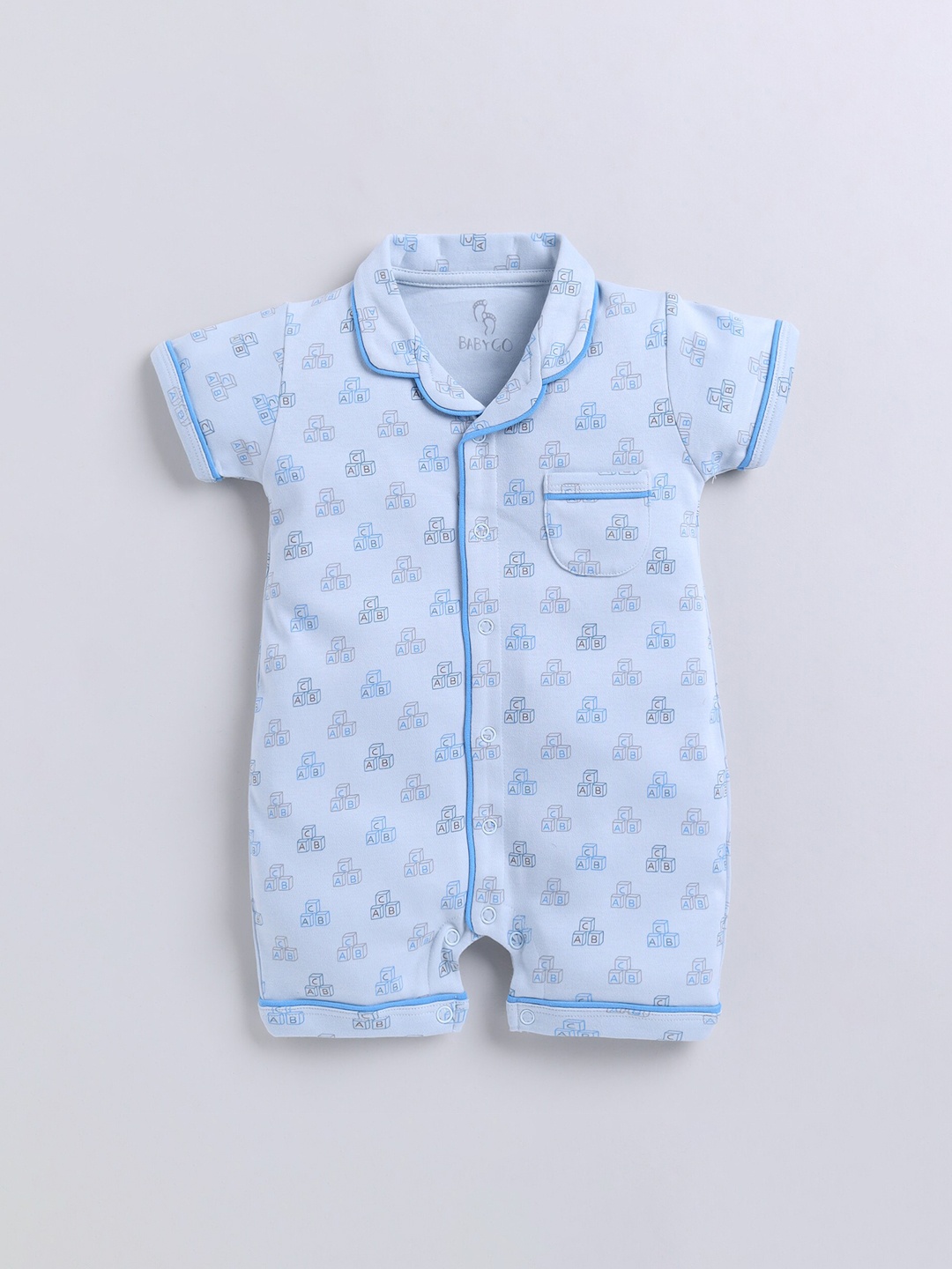 

BABY GO Infants Printed Cotton Rompers, Blue