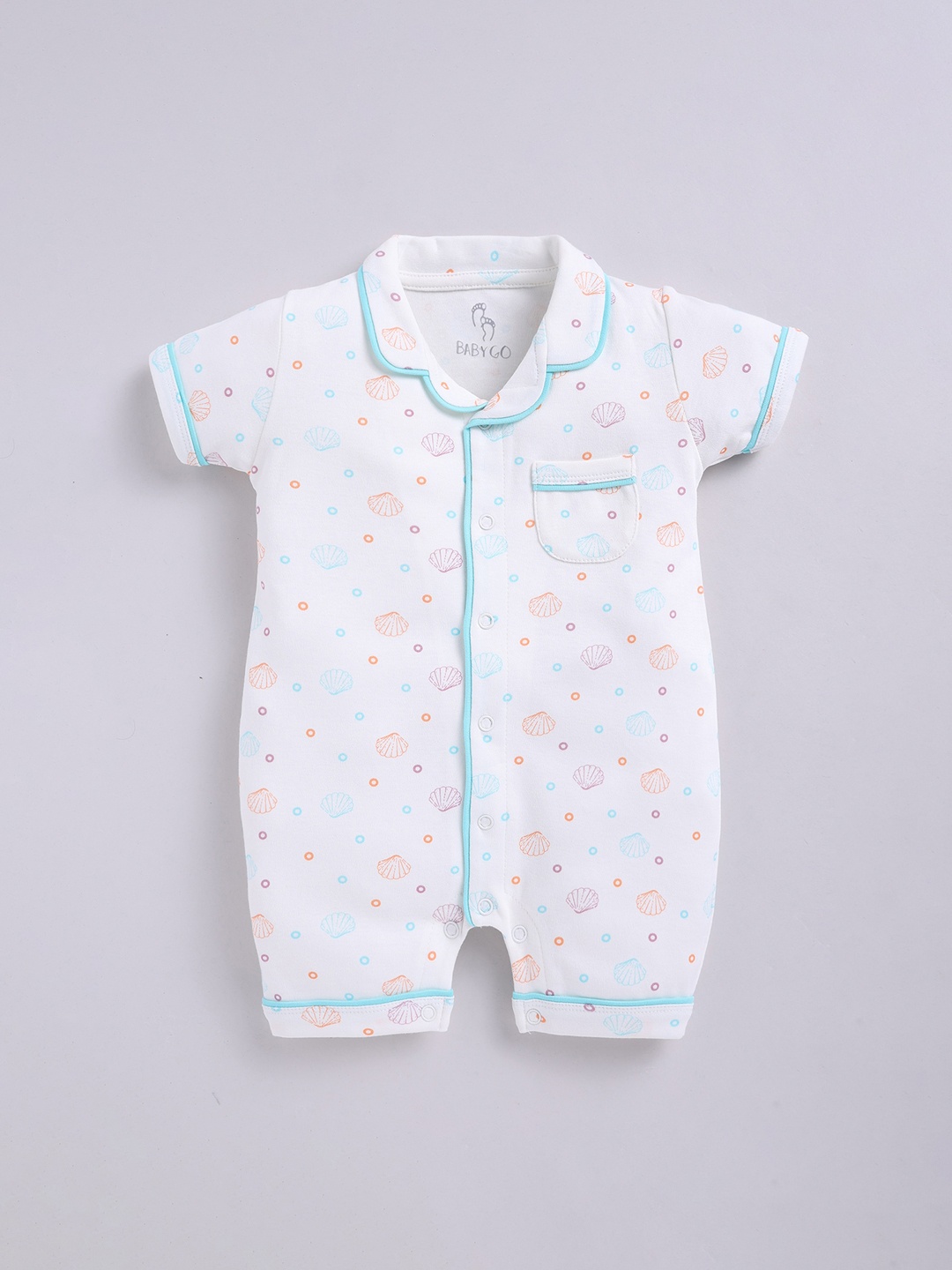 

BABY GO Infants Printed Cotton Rompers, White