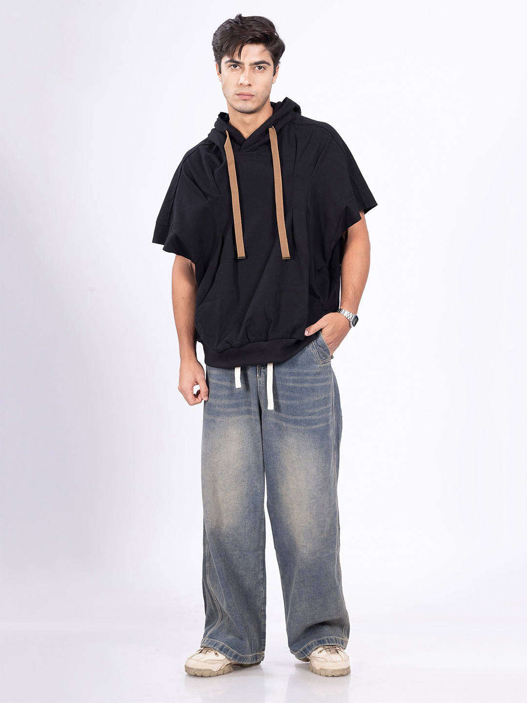 

DIMEH Hooded Neck Short Sleeves T-shirt, Black