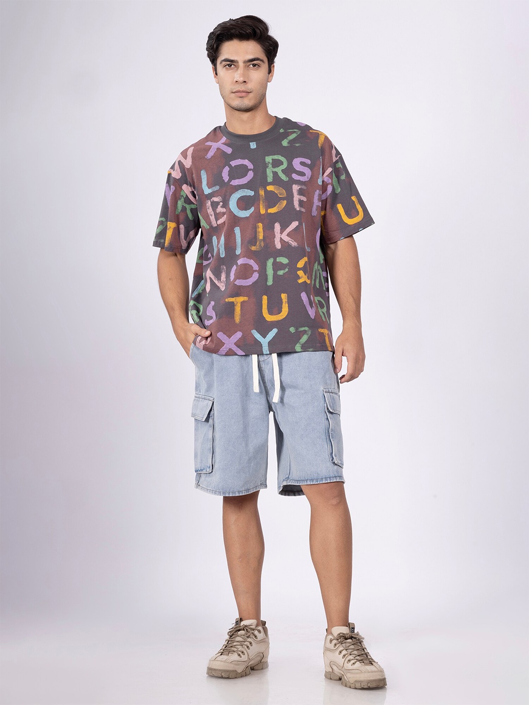 

DIMEH Typography Printed Round Neck T-shirt, Grey
