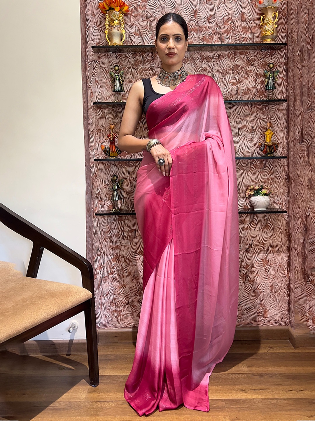 

Reeta Fashion Striped Ready to Wear Saree, Pink