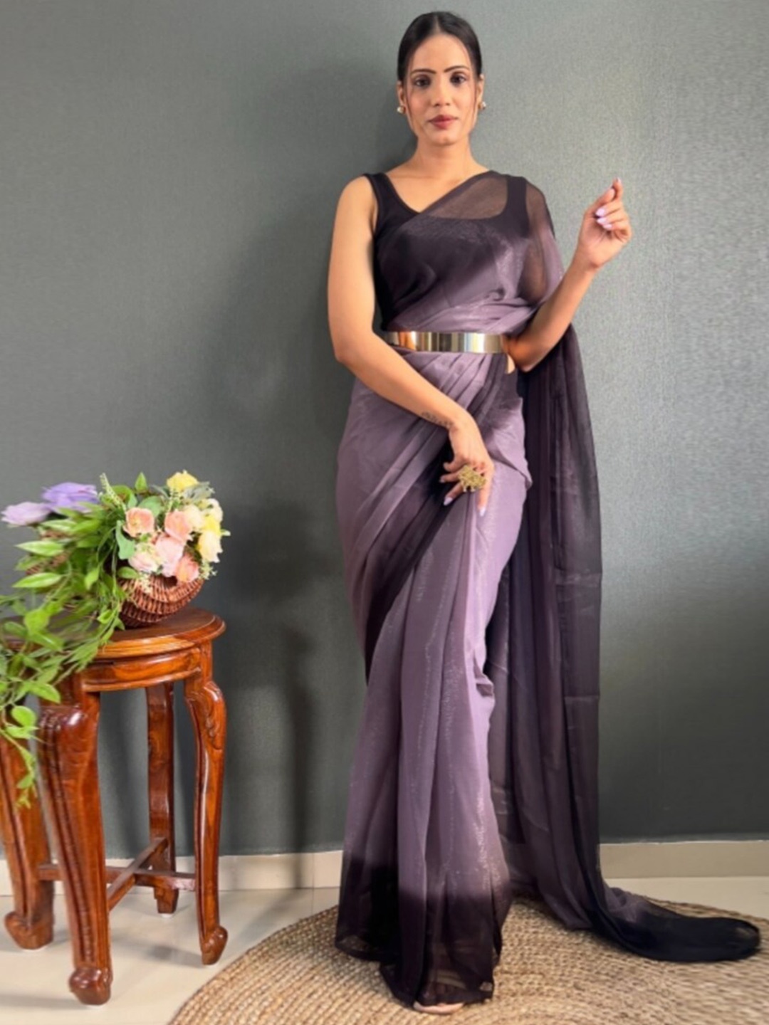 

Reeta Fashion Ombre Organza Ready to Wear Saree, Grey