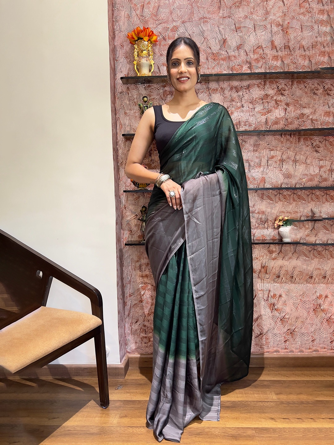 

Reeta Fashion Ombre Ready to Wear Saree, Grey