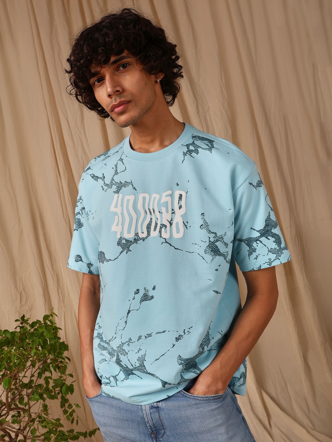 

4 TRIPLE O FIVE O BY MUFTI Men Floral Printed Raw Edge T-shirt, Blue